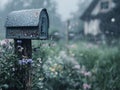 A Rainy Day Revelation: The Enigmatic Mailbox Under the Soothing Rainfall and Weather Whispers Royalty Free Stock Photo
