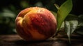 A close-up of a perfectly ripe summer peach created with Generative AI