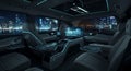 Sleek future car interior overlooking night city view Royalty Free Stock Photo