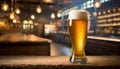 Tempting beer: A golden sip in the dark comfort of the pub Royalty Free Stock Photo