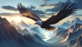 Majestic Flight: Eagle Soaring Over Mountain Peaks