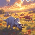 Ancient Herd in Wildflower Field