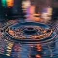 Image captures the moment a droplet impacts the water, creating a circula Royalty Free Stock Photo