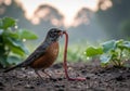 The image captures a moment typical of a robin\'s foraging behavior Royalty Free Stock Photo