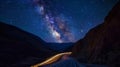 Starry Passage: Nighttime Drive Through Mountain Roads Royalty Free Stock Photo