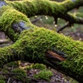 Image captures the natural and serene beauty of a damp, moss-covered ecosyst Royalty Free Stock Photo