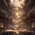 Gilded Atrium: Golden Leaves in a Palace-like Setting