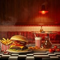 Classic American Diner with Cheeseburgers and Fries