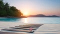 Sunset over calm beach with paddle boards Royalty Free Stock Photo