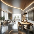 Elegant curves: contemporary open living and dining space