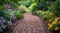 Serene Garden Pathway: A Peaceful Walk Through Lush Greenery Royalty Free Stock Photo