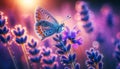 Dawn\'s Grace: Butterfly on Lavender with Dew