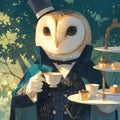 Chic Teatime Gathering with an Elegant Owl Butler Royalty Free Stock Photo