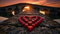 Stone Bridge Sunset Hearts Royalty Free Stock Photo