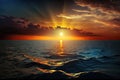 Beautiful sunset over the sea. The sun is reflected in the water