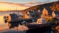 An image that captures the tranquil beauty of Sung Harbor town at sunset