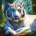 white tiger lounging serenely atop a rugged snow block ai generated by ai Royalty Free Stock Photo