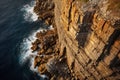 areal view of a steep rock cliff. Dingli Cliffs