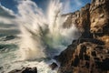 large waves crashing on ocean cliff