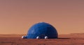 Blue geodesic Mars habitat base on red surface Royalty Free Stock Photo