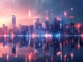 Illuminated City Skyline Abstract Background Night Lights Urban Landscape Fetching Colors Royalty Free Stock Photo