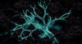 Glowing network structure emerges from dark soil Royalty Free Stock Photo