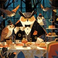 Elegant Tea Party with Owls in Suits