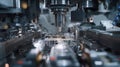 An image capturing the complex machinery used in the fabrication process focusing on the delicate movements of robotic Royalty Free Stock Photo