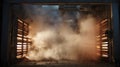 An image capturing the moment stringers exit a curing oven radiating heat with steam gently rising around them Royalty Free Stock Photo