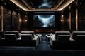 An image capturing the simplicity of an empty theater featuring two recliners and a projector screen, A luxury personal home