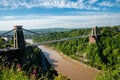 a image capturing the whole of the world famous Isambard Kingdom Brunel's Clifton suspension bridge in Bristol Royalty Free Stock Photo