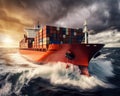 loaded cargo ship is seen in the front of the ocean cargo ship. Royalty Free Stock Photo