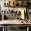 Image of carpentry tools arranged in an orderly manner, AI generated Royalty Free Stock Photo