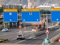 Image of cars driving on big highway with empty road signs. Place for your text. Copy space Royalty Free Stock Photo