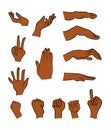 Image of cartoon black man, human hand gesture set. Vector illustration isolated on white background. Royalty Free Stock Photo