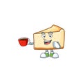 An image cartoon character of cheese cake with a cup of coffee