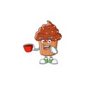 An image cartoon character of chocolate cupcake with a cup of coffee