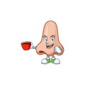 An image cartoon character of nose with a cup of coffee Royalty Free Stock Photo