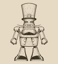 Image of cartoon fun metal robot with mustache in