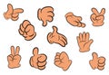 Image of cartoon human gloves hand gesture set. Vector illustration on white background. Royalty Free Stock Photo
