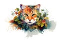 a cat face surrounded by colorful tropical flowers. Pet. Animals. Illustration, Generative AI Royalty Free Stock Photo