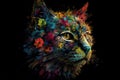 Image of a cat head with beautiful bright colors on a dark background. Pet. Animals. Illustration, generative AI Royalty Free Stock Photo