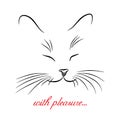 Image of cat muzzle with long whiskers. Vector illustration.