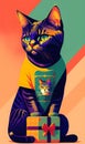 AI ILLUSTRATION cat wearing tee shirt with gift 1728 x 2931