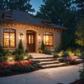 Caucasian Landscaping Technician in His 40s Installing Outdoor Garden Lighting Along Concrete Backyard Stairs.