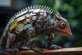 Image of a chameleon modified into a electronics robot. Reptile. Animals