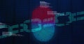 Image of a changing colours fingerprint over a chain made of data processing