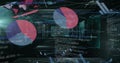 Image of charts and graphs processing data on multiple interface screens Royalty Free Stock Photo