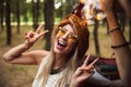 Image of cheerful woman, wearing stylish accessories smiling and Royalty Free Stock Photo