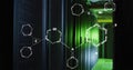 Image of chemical structures against computer server room Royalty Free Stock Photo